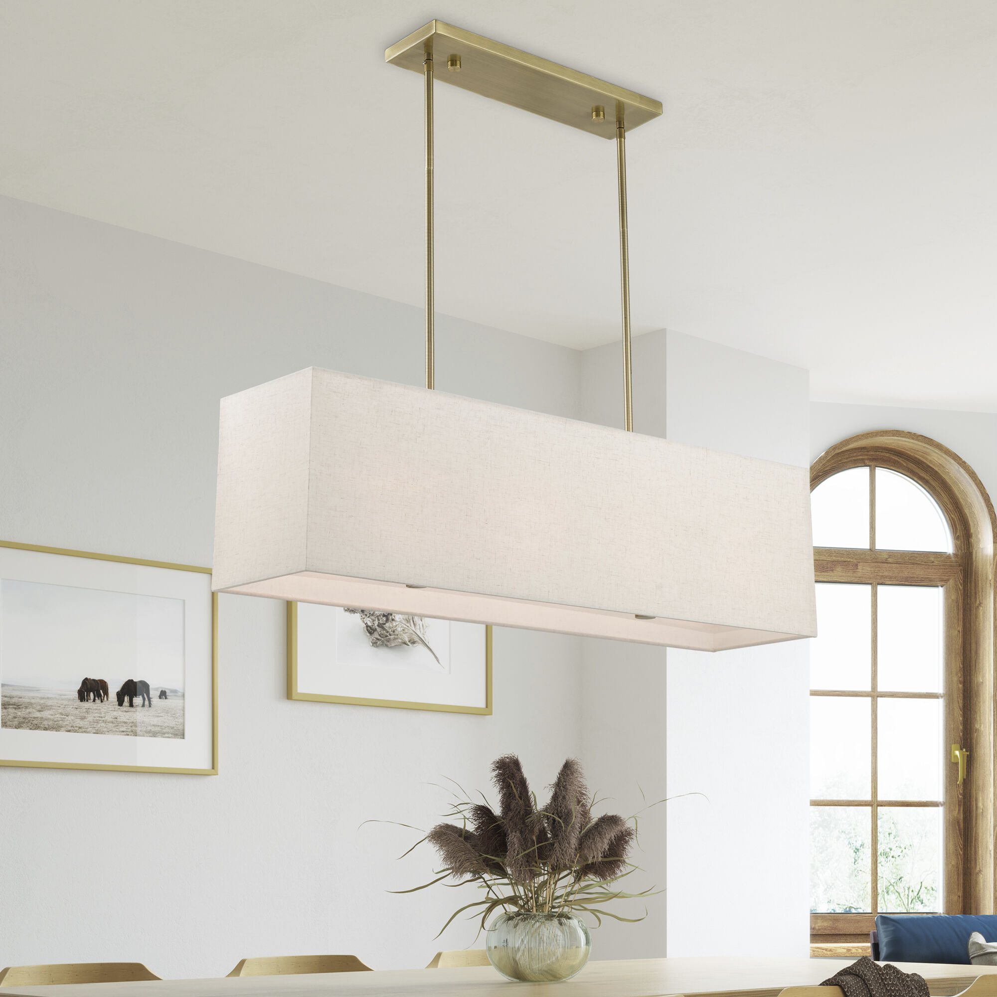 Summit 4 Light 36 inch Antique Brass Linear Chandelier Ceiling Light