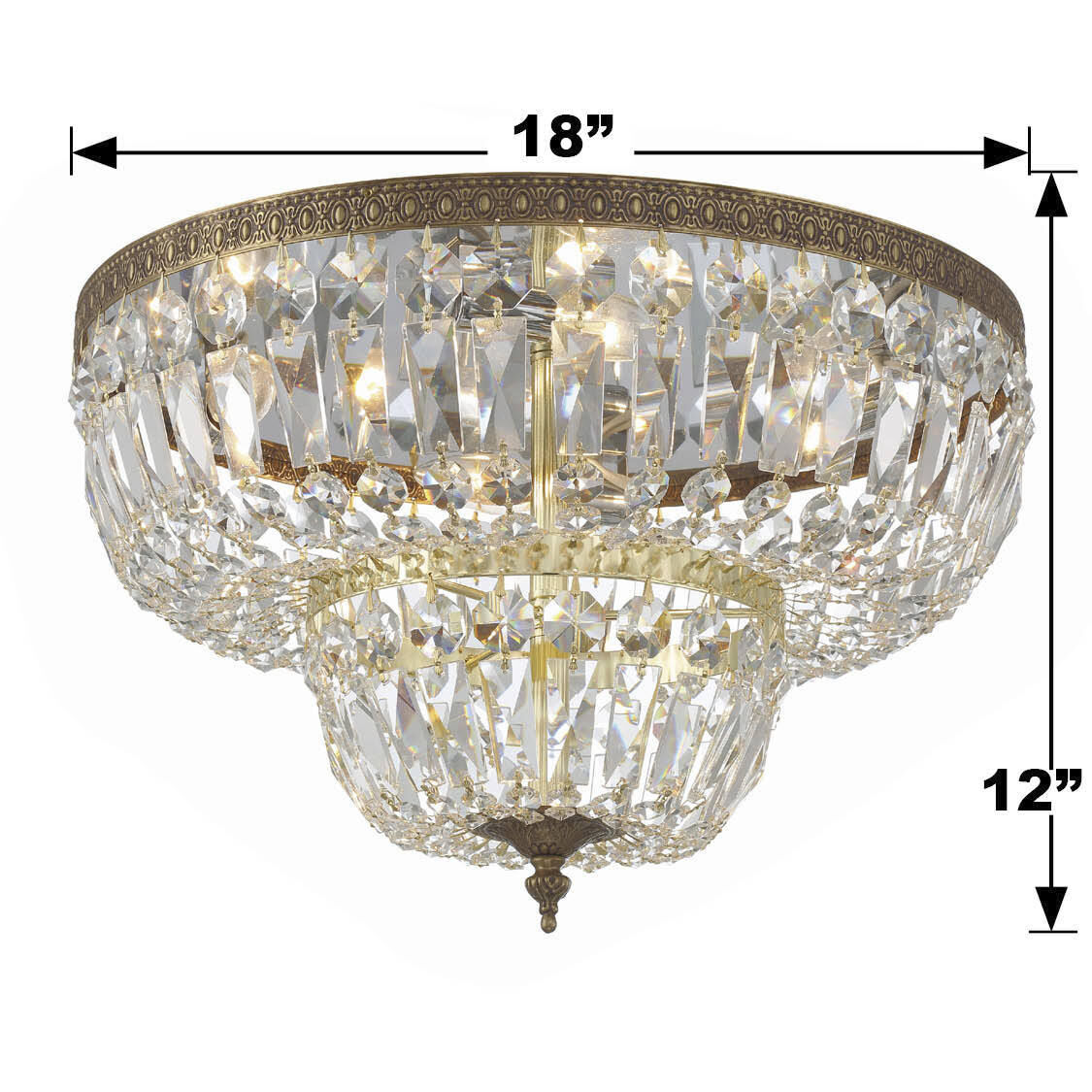 Waltham 4 Light 18 inch Olde Brass Flush Ceiling Light in Clear Hand Cut