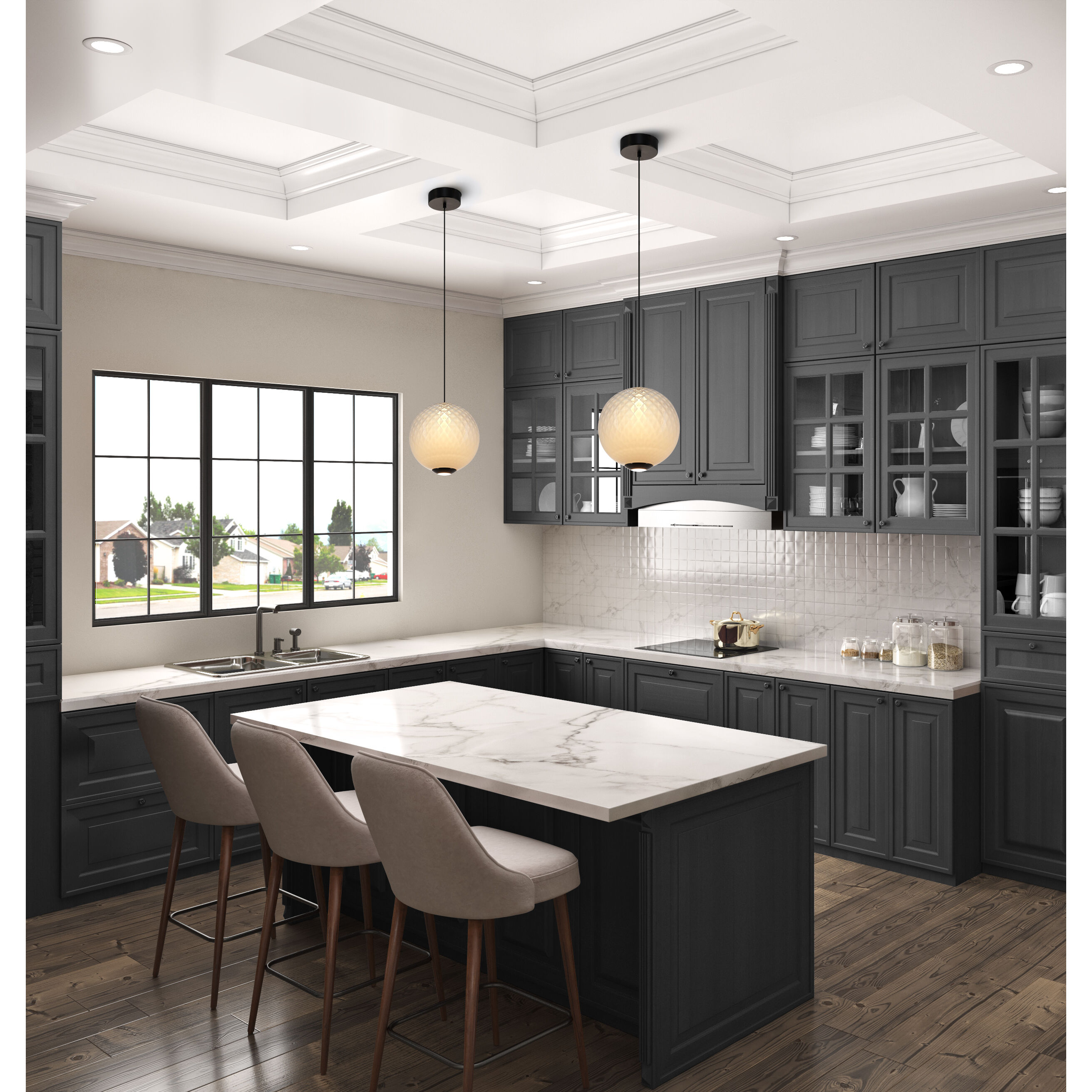 Celeste LED 11.8 inch Gunmetal Pendant Ceiling Light in White Ombre