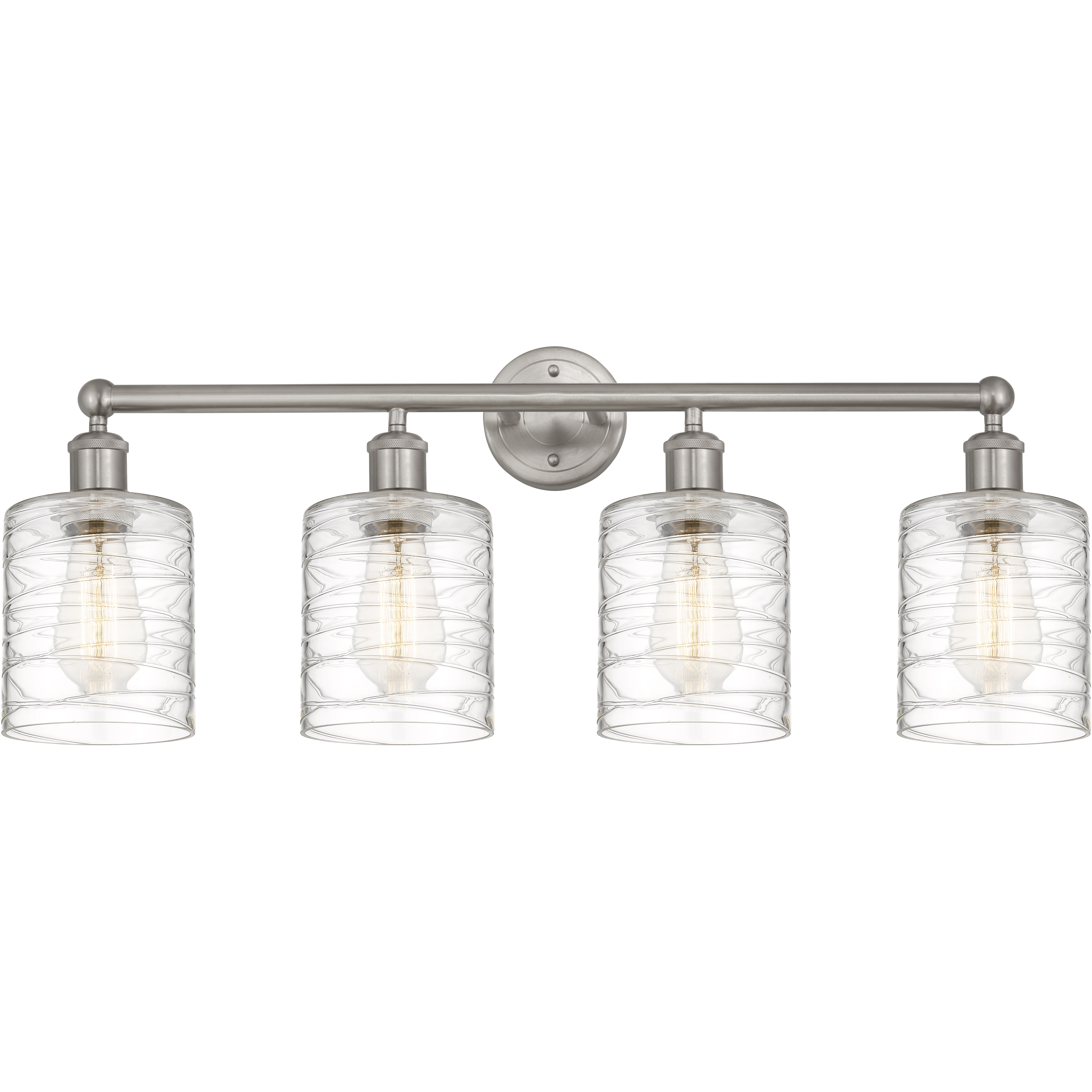 Edison Cobbleskill 4 Light 32 inch Brushed Satin Nickel Bath Vanity Light Wall Light in Deco Swirl Glass
