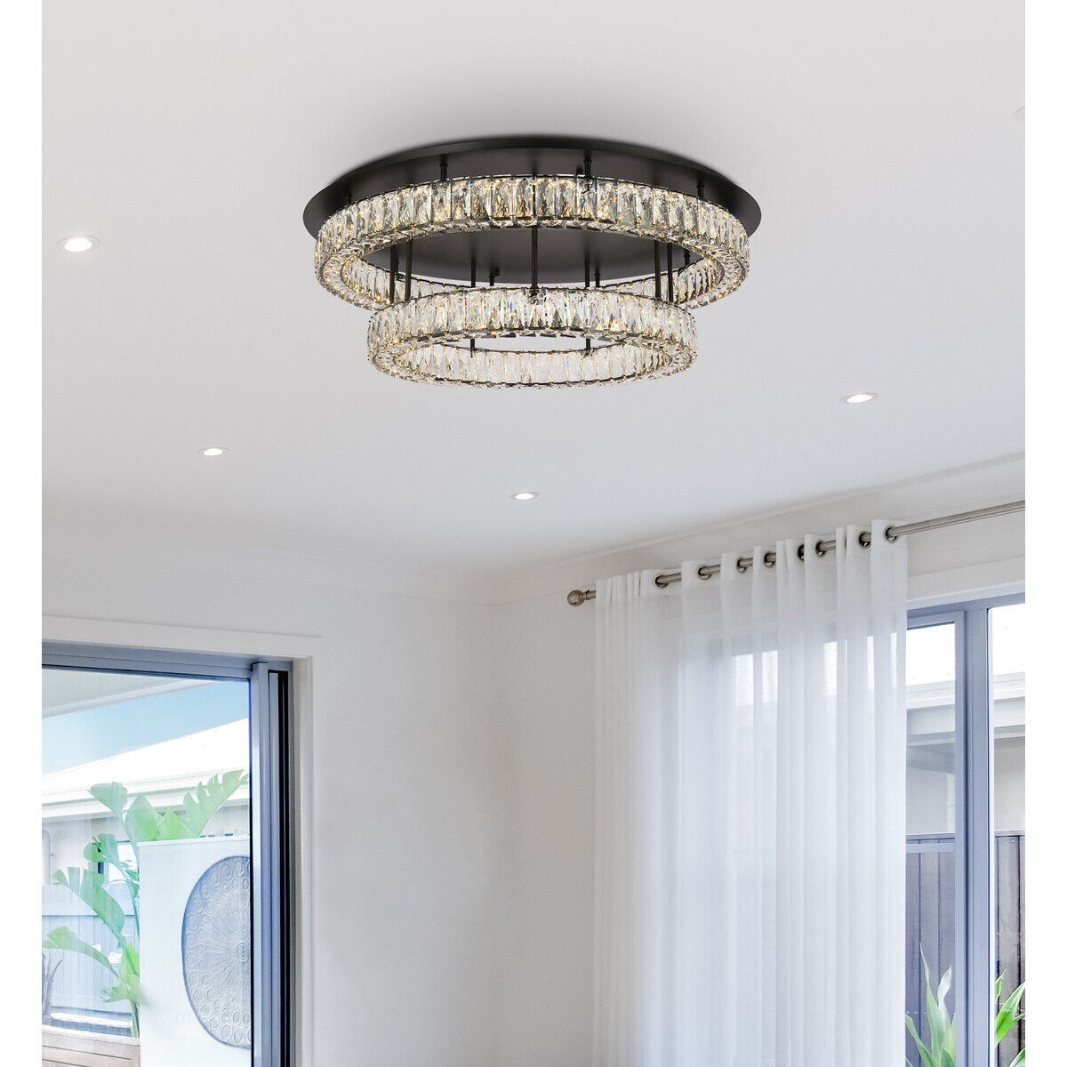 Monroe 2 Light 33 inch Black Flush Mount Ceiling Light 