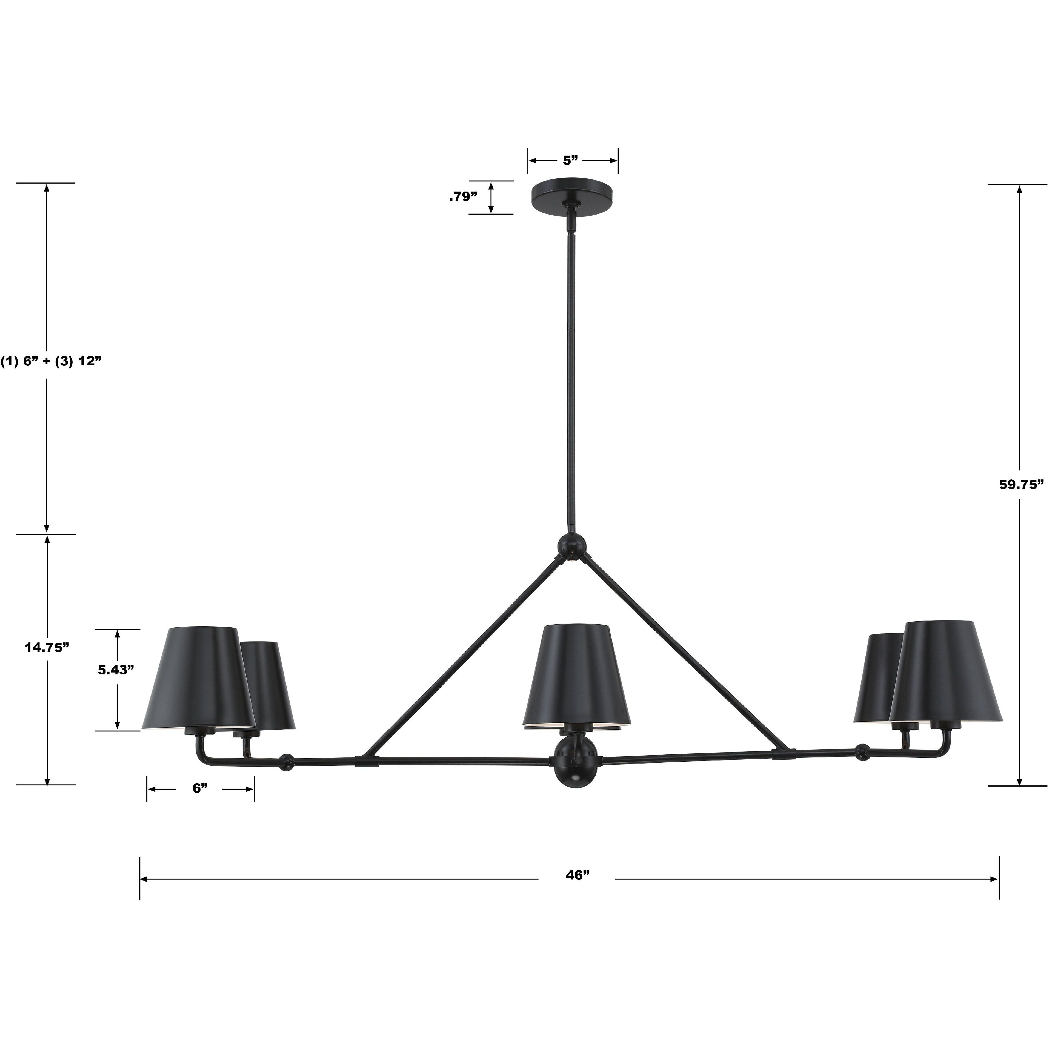 Xavier 6 Light 46 inch Matte Black Linear Chandelier Ceiling Light