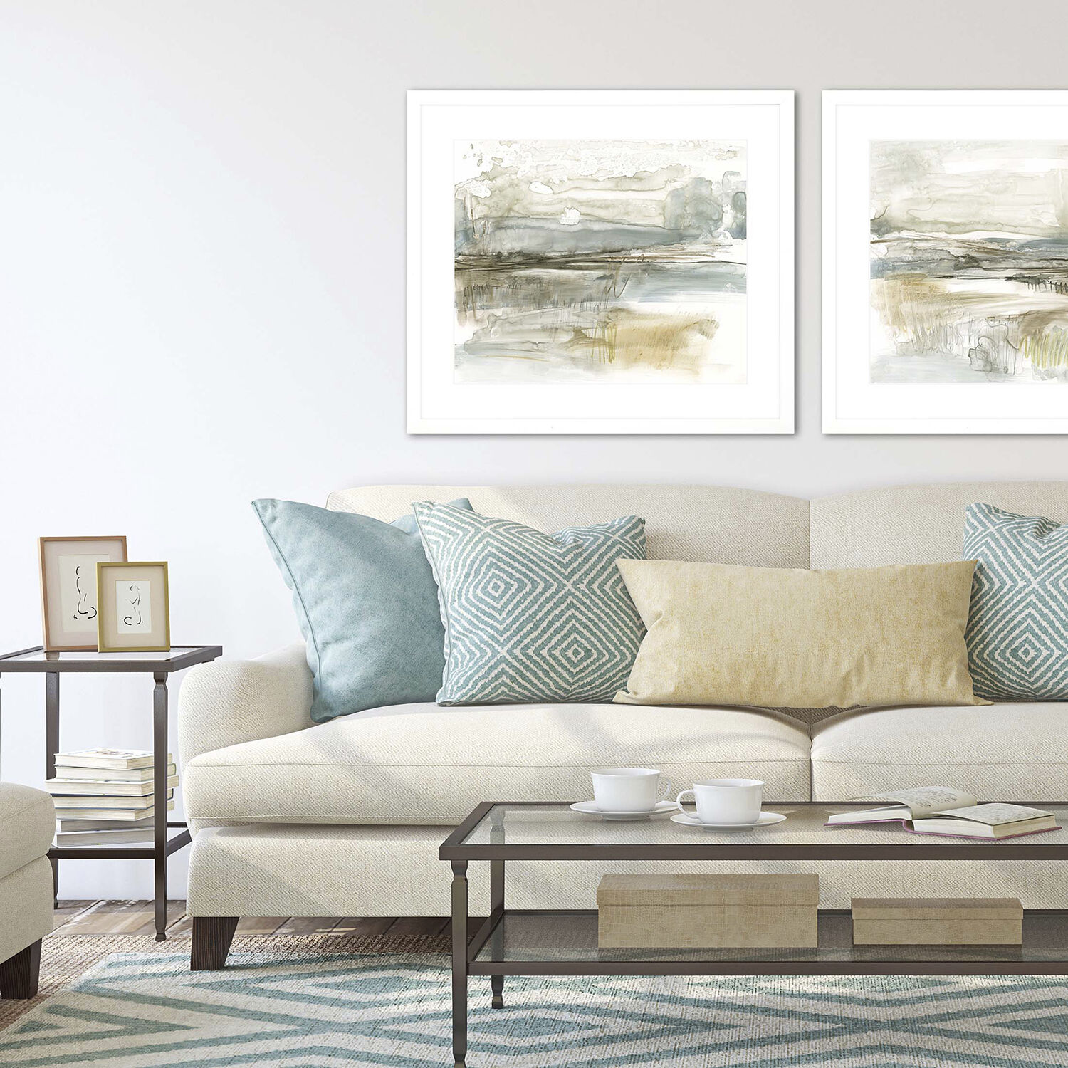 Stark Landscape Blue and Beige and Green and White Framed Art