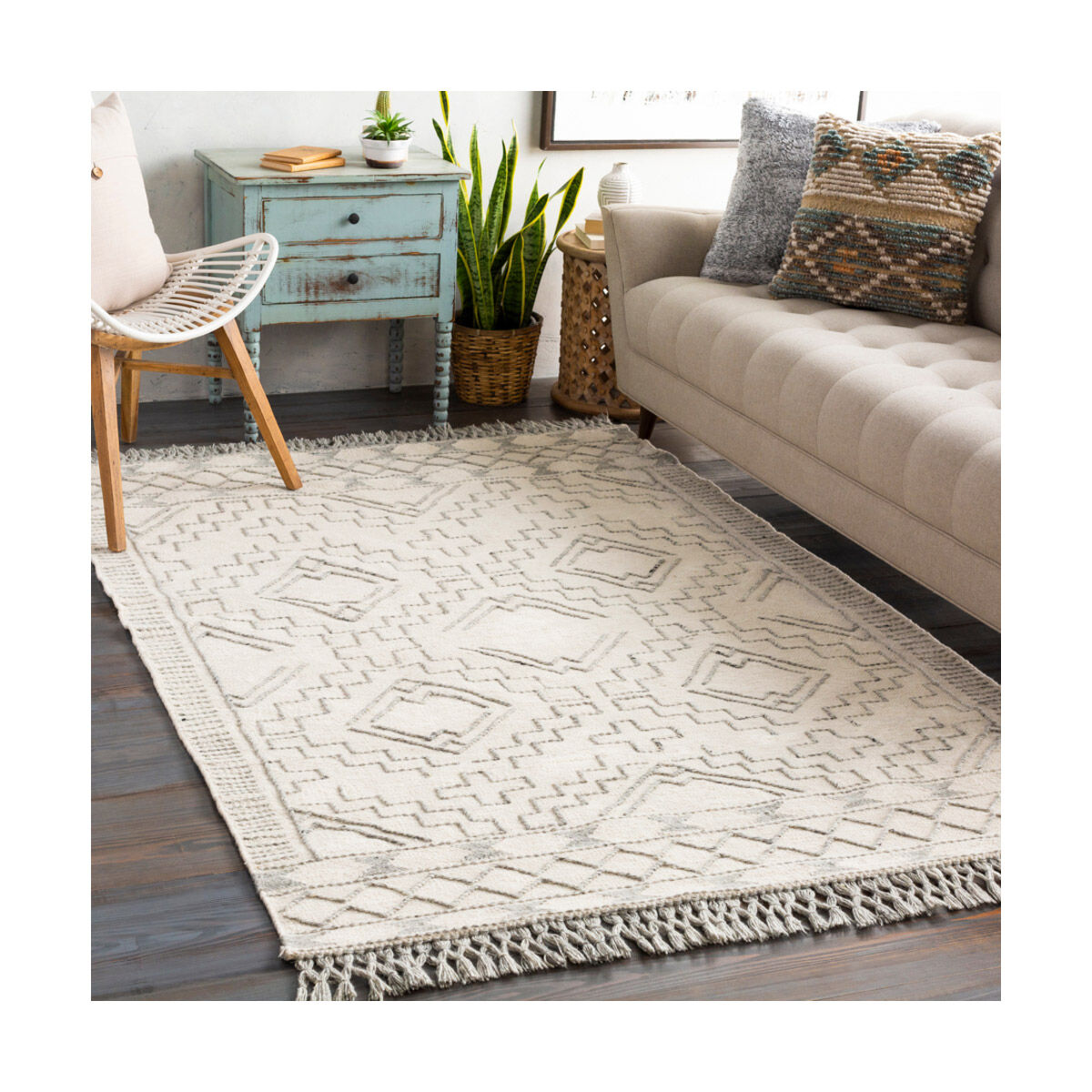 Cheyenne 120 X 96 inch Cream/Gray/Black Handmade Rug in 8 x 10