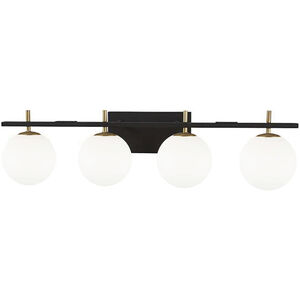 Vivaldi 4 Light 32.5 inch Matte Black with Aged Brass Vanity Light Wall Light in Matte Black and Aged Brass