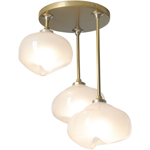 Ume 3 Light 12.4 inch Modern Brass Semi-Flush Ceiling Light in Frosted