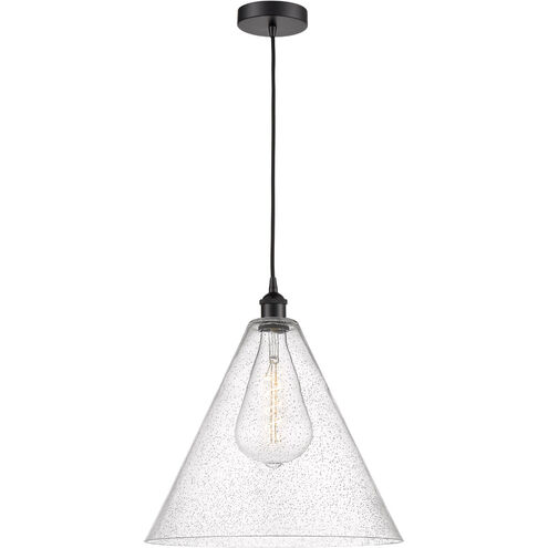 Edison Cone LED 16 inch Matte Black Pendant Ceiling Light in Seedy Glass