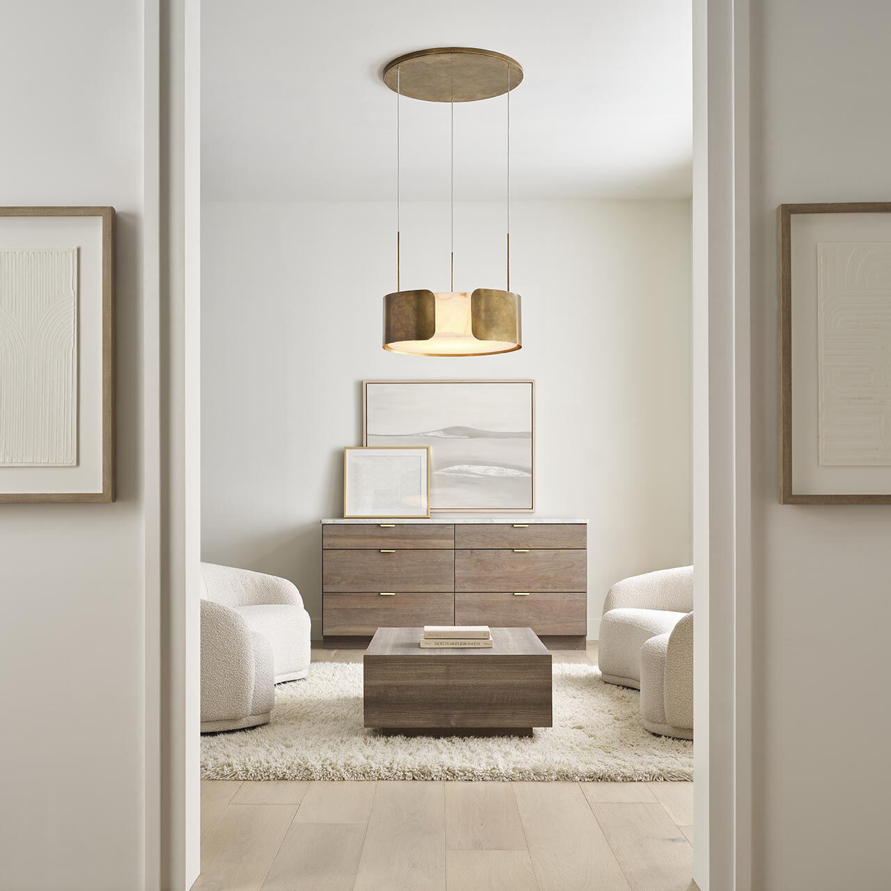 Anne-Marie Barton Armise LED 27.5 inch Mottled Brass Drum Chandelier Ceiling Light