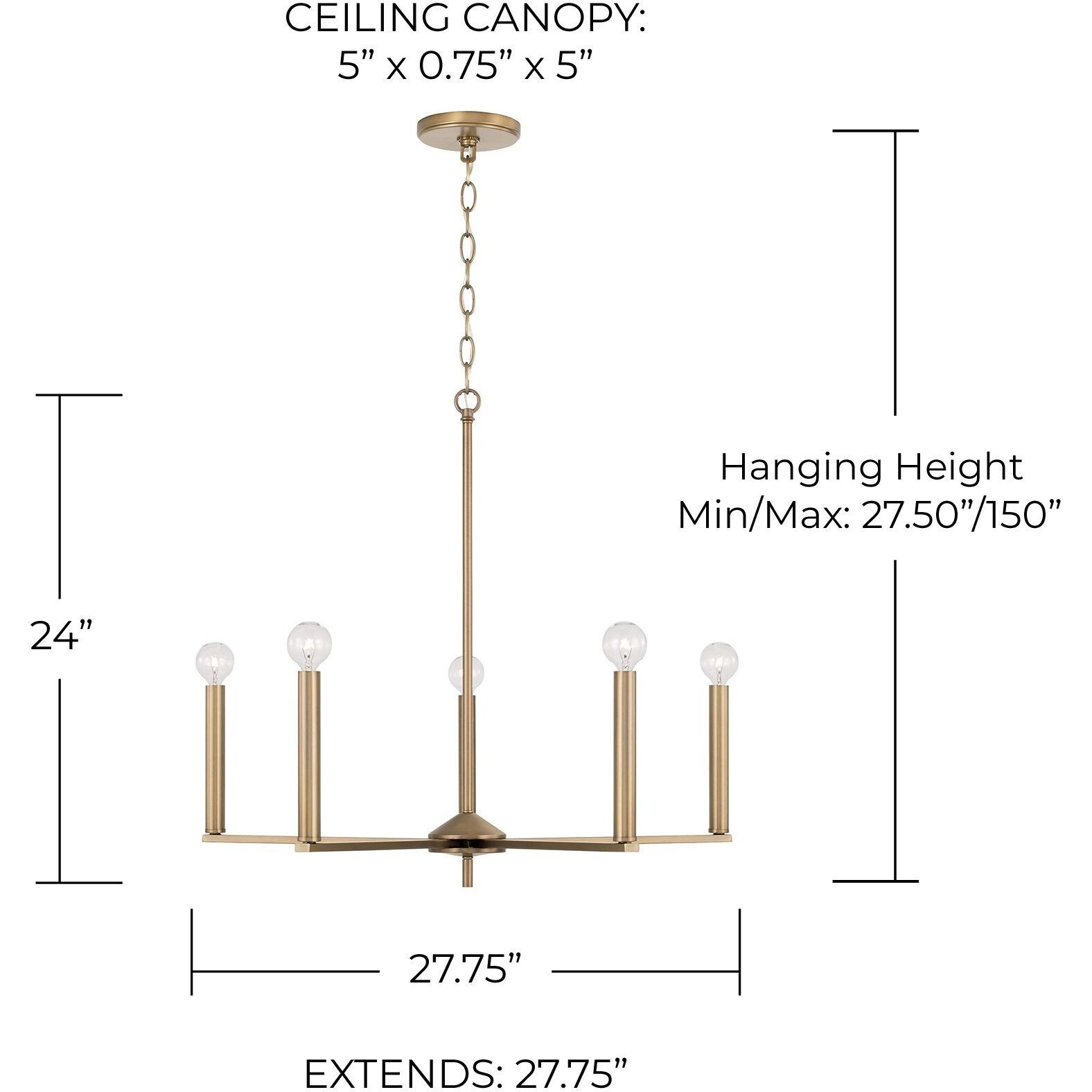 Portman 5 Light 27.75 inch Aged Brass Chandelier Ceiling Light