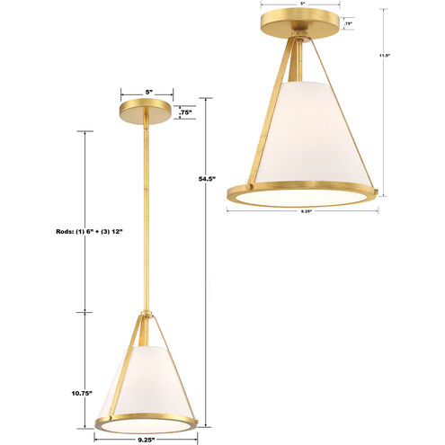 Fulton 1 Light 9.25 inch Antique Gold Pendant Ceiling Light