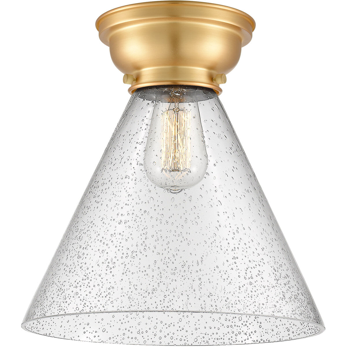 Aditi X-Large Cone LED 12 inch Satin Gold Flush Mount Ceiling Light in Seedy Glass, Aditi