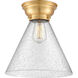 Aditi X-Large Cone LED 12 inch Satin Gold Flush Mount Ceiling Light in Seedy Glass, Aditi