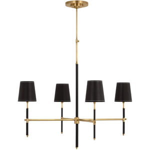 Thomas O'Brien Bryant LED 36 inch Hand-Rubbed Antique Brass and Chocolate Leather Wrapped Chandelier Ceiling Light, Large