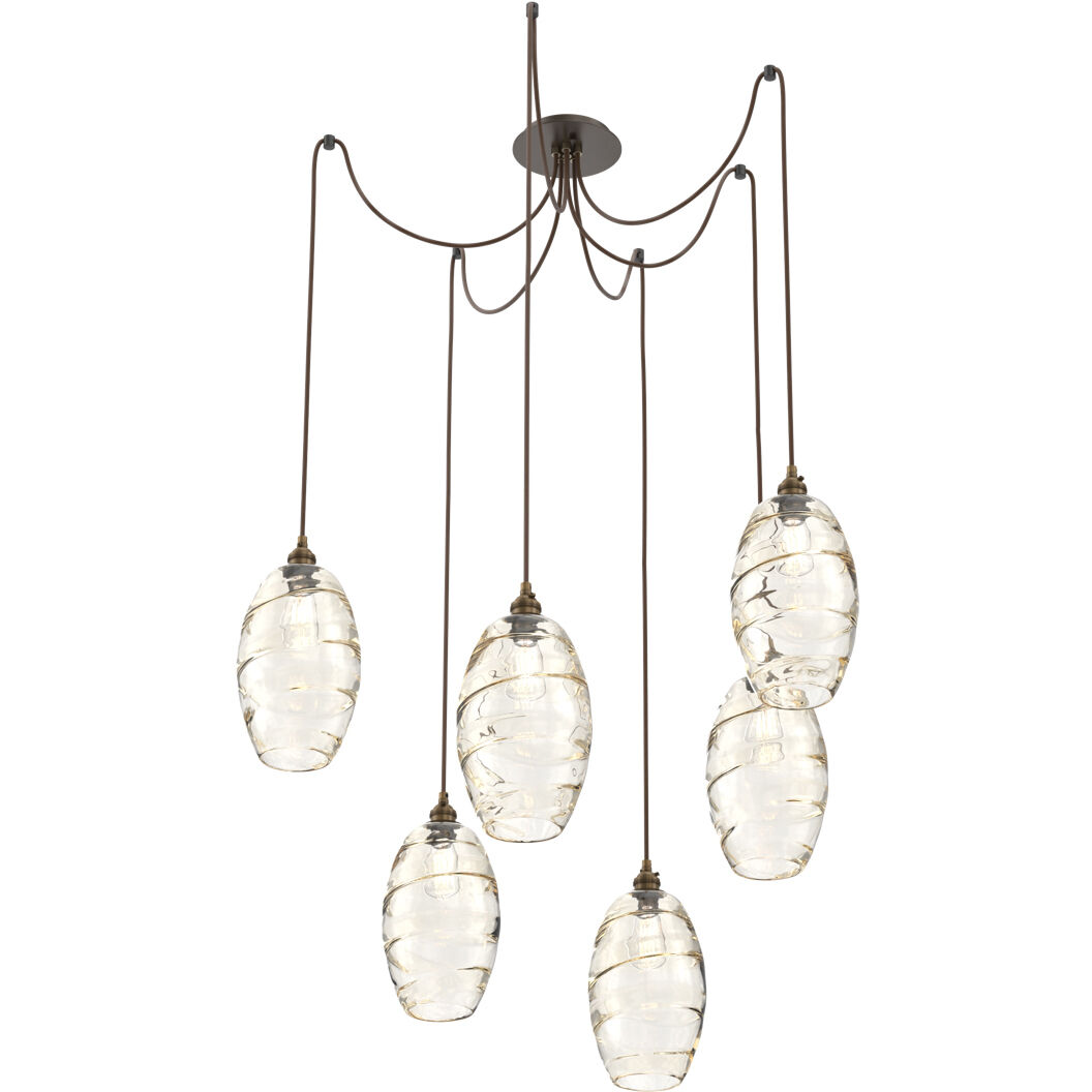 Ellisse 6 Light 15.5 inch Flat Bronze Swag Multi-Pendant Ceiling Light in Amber Optic