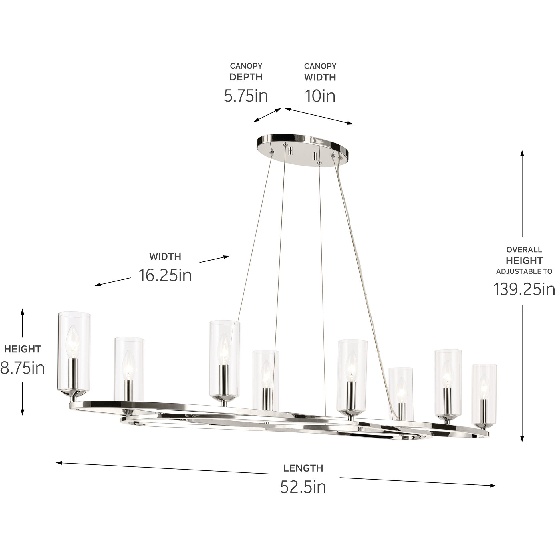 Harpin Linear Chandelier Ceiling Light in Polished Nickel