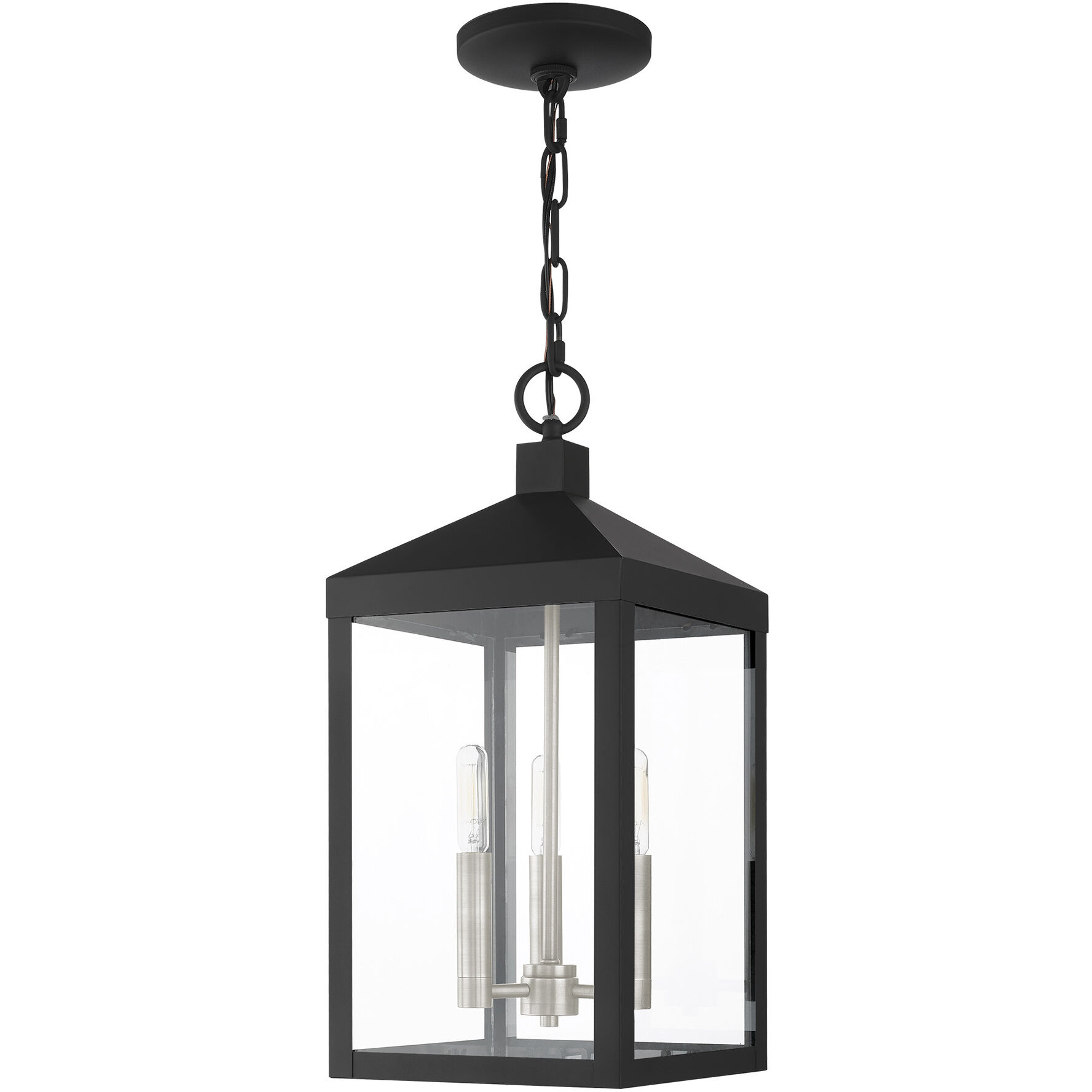 Nyack 3 Light 8.25 inch Black with Brushed Nickel Cluster Outdoor Pendant Lantern