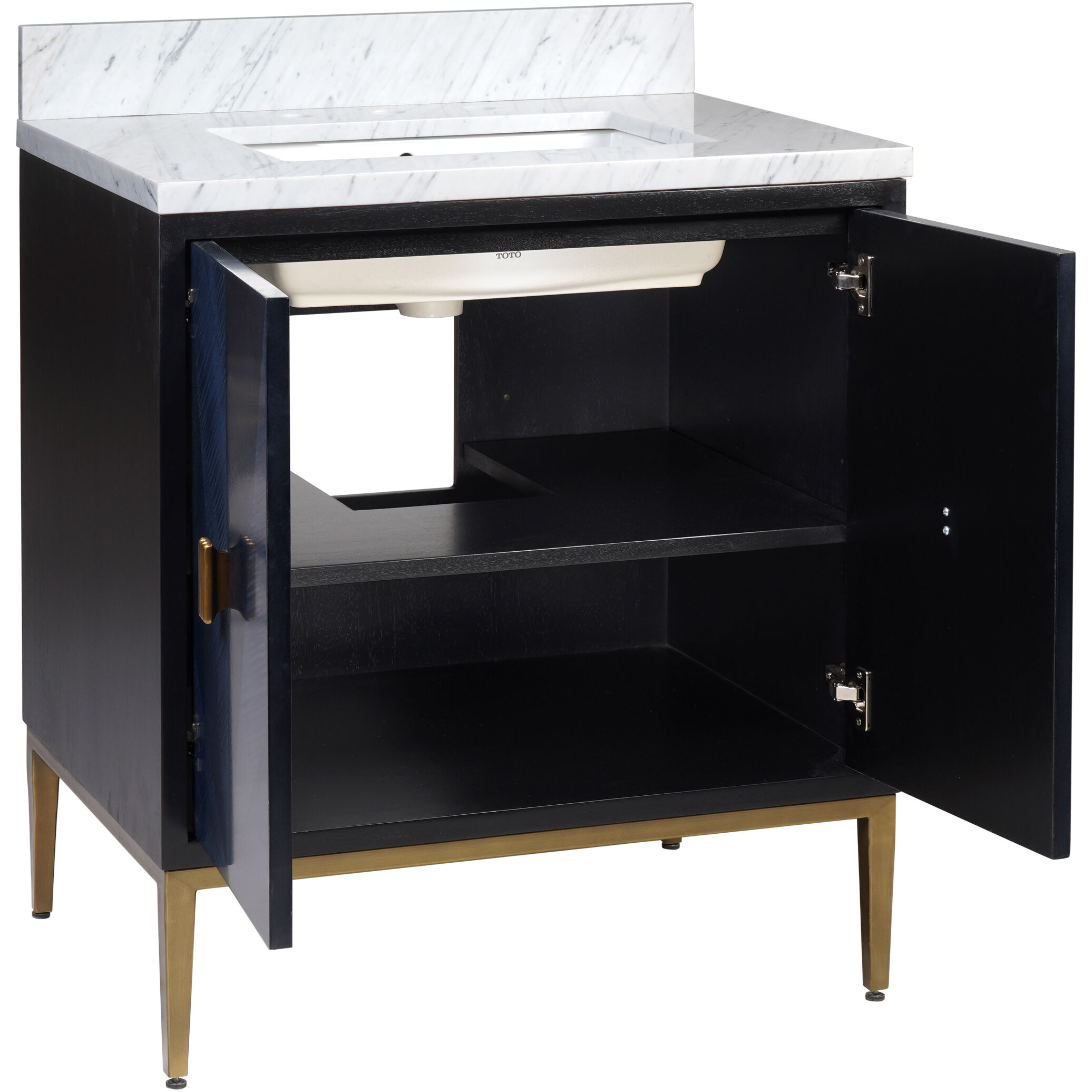 Kallista 30 X 34 inch Dark Sapphire/Caviar Black/Natural/White/Antique Brass Vanity with Undermount Sink