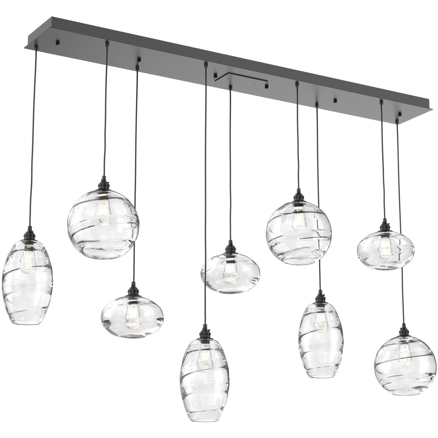 Misto 9 Light Matte Black Linear Pendant Ceiling Light in Misto Clear, Multi-Port
