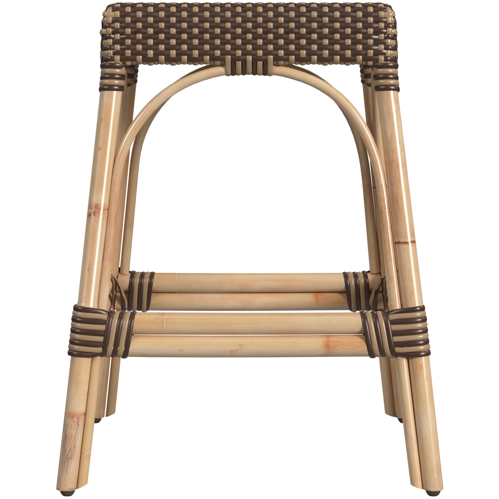 Robias Rectangular Rattan 24.5" Counter Stool in Brown and Tan Dot