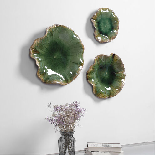 Abella Glazed Forest Green with Brown Wall Decor, Set of 3