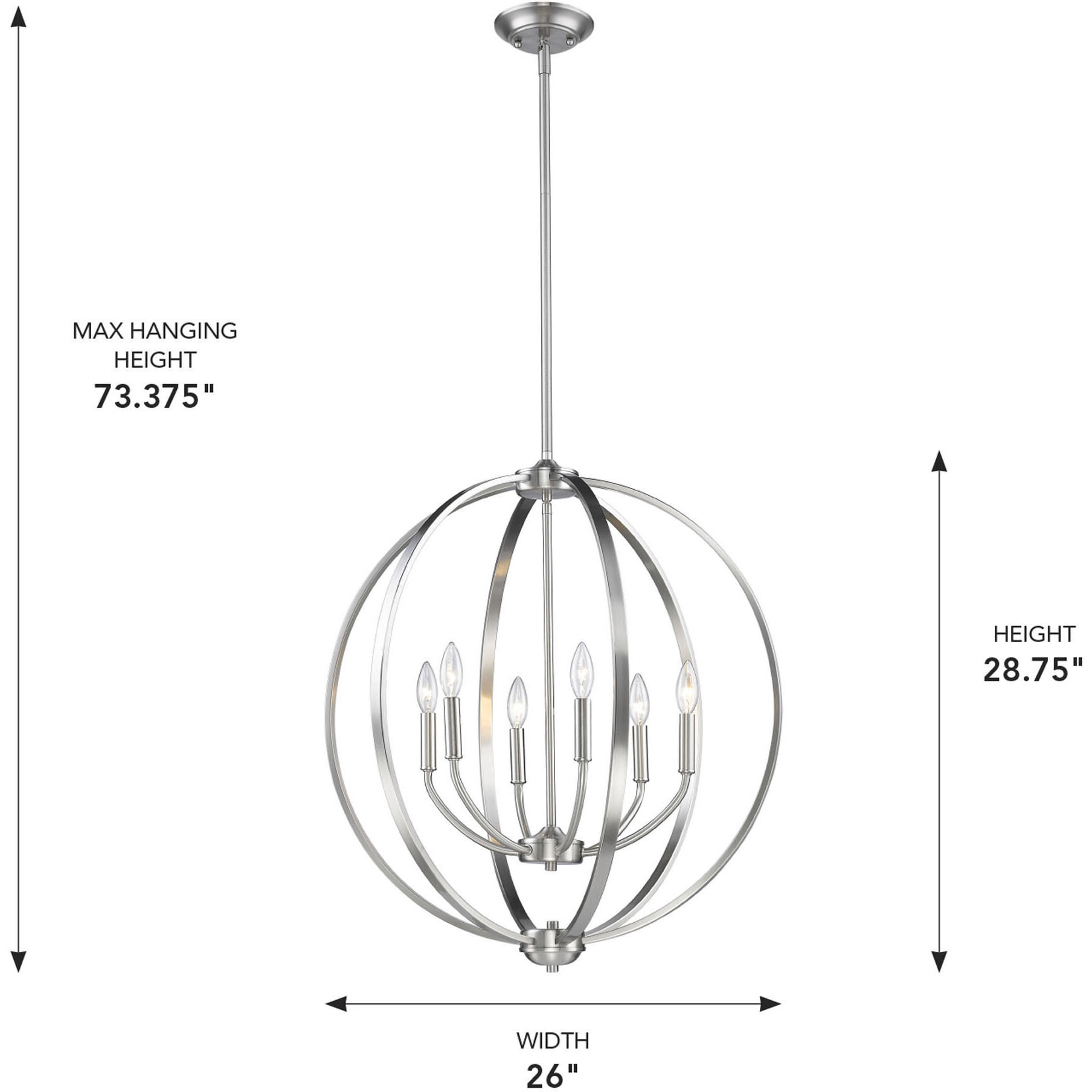 Colson 26 inch 60.00 watt Pewter Chandelier Ceiling Light in No Shade