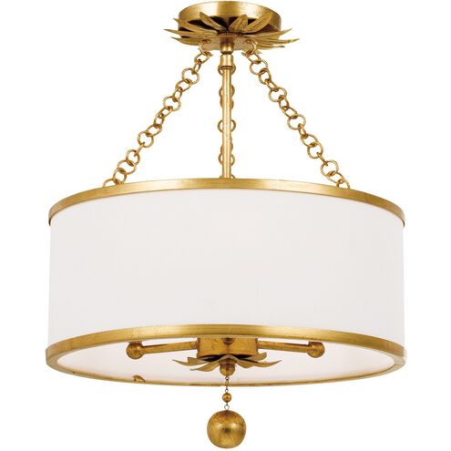 Broche 3 Light 14 inch Antique Gold Semi Flush Ceiling Light