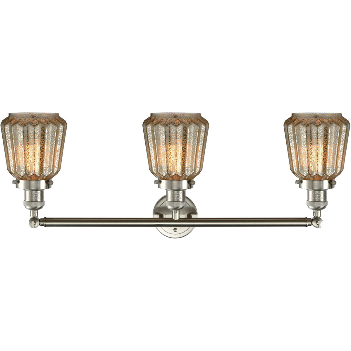 Franklin Restoration Chatham 3 Light 30 inch Brushed Satin Nickel Bath Vanity Light Wall Light in Mercury Glass, Franklin Restoration