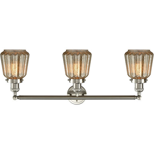 Franklin Restoration Chatham 3 Light 30 inch Brushed Satin Nickel Bath Vanity Light Wall Light in Mercury Glass, Franklin Restoration