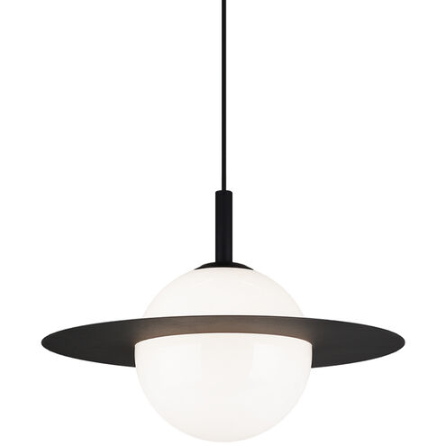 Saturn 1 Light 20 inch Black and Opal Pendant Ceiling Light in Black and Opal Glass