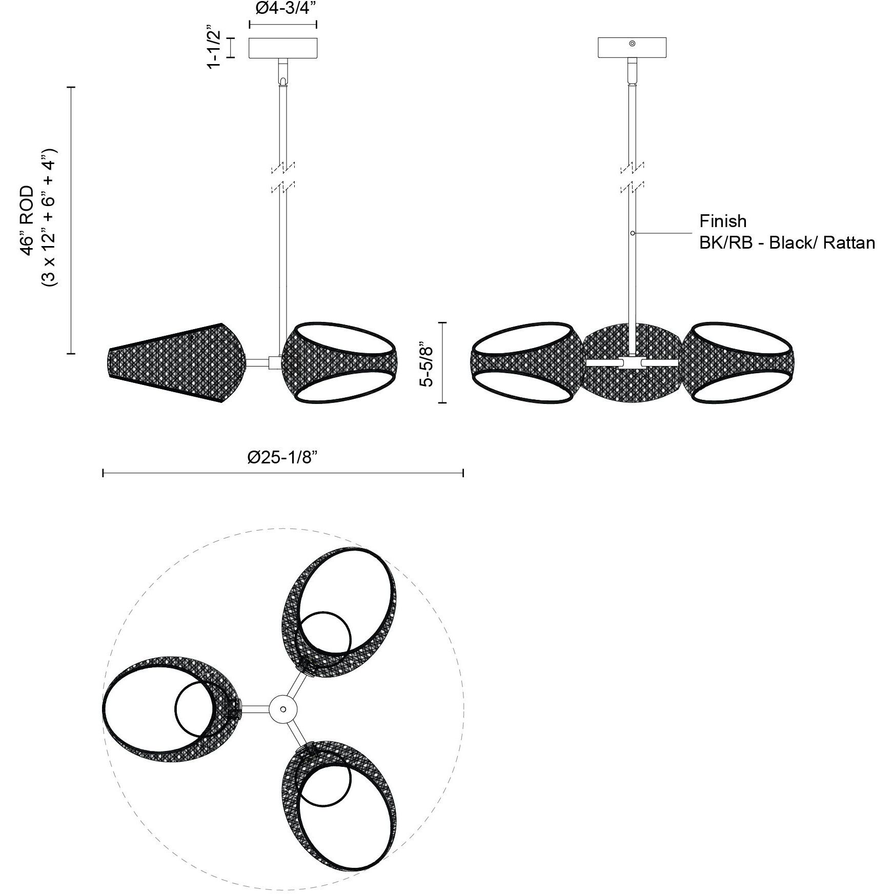 Lanai LED 25.13 inch Black/Opal Glass Chandelier Ceiling Light