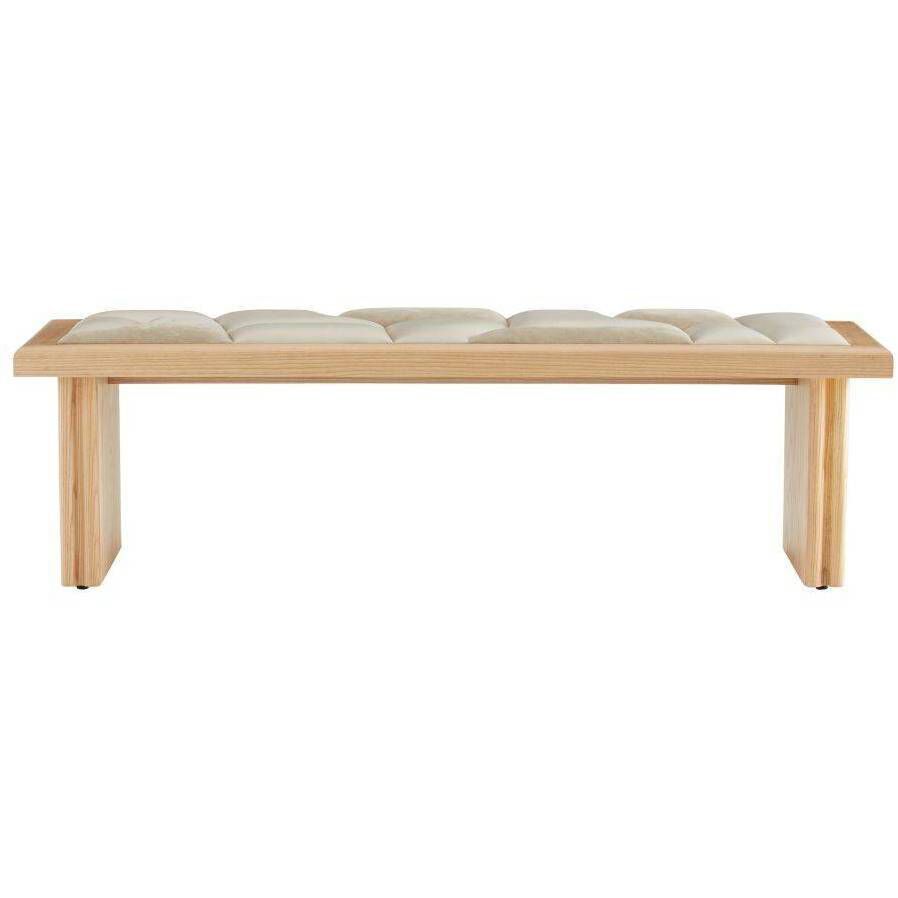 Fairfield Greige Leather and Taupe Suede with Blonde Wood Bench