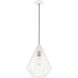 Linz 1 Light 12 inch Textured White with Antique Brass Accents Pendant Ceiling Light