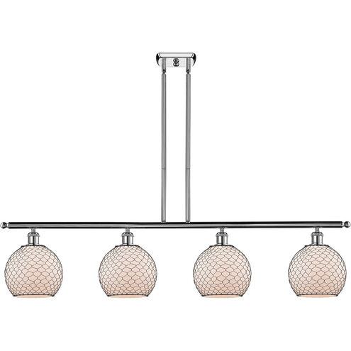 Ballston Farmhouse Chicken Wire 4 Light 48 inch Polished Chrome Island Light Ceiling Light in White Glass with Black Wire, Ballston
