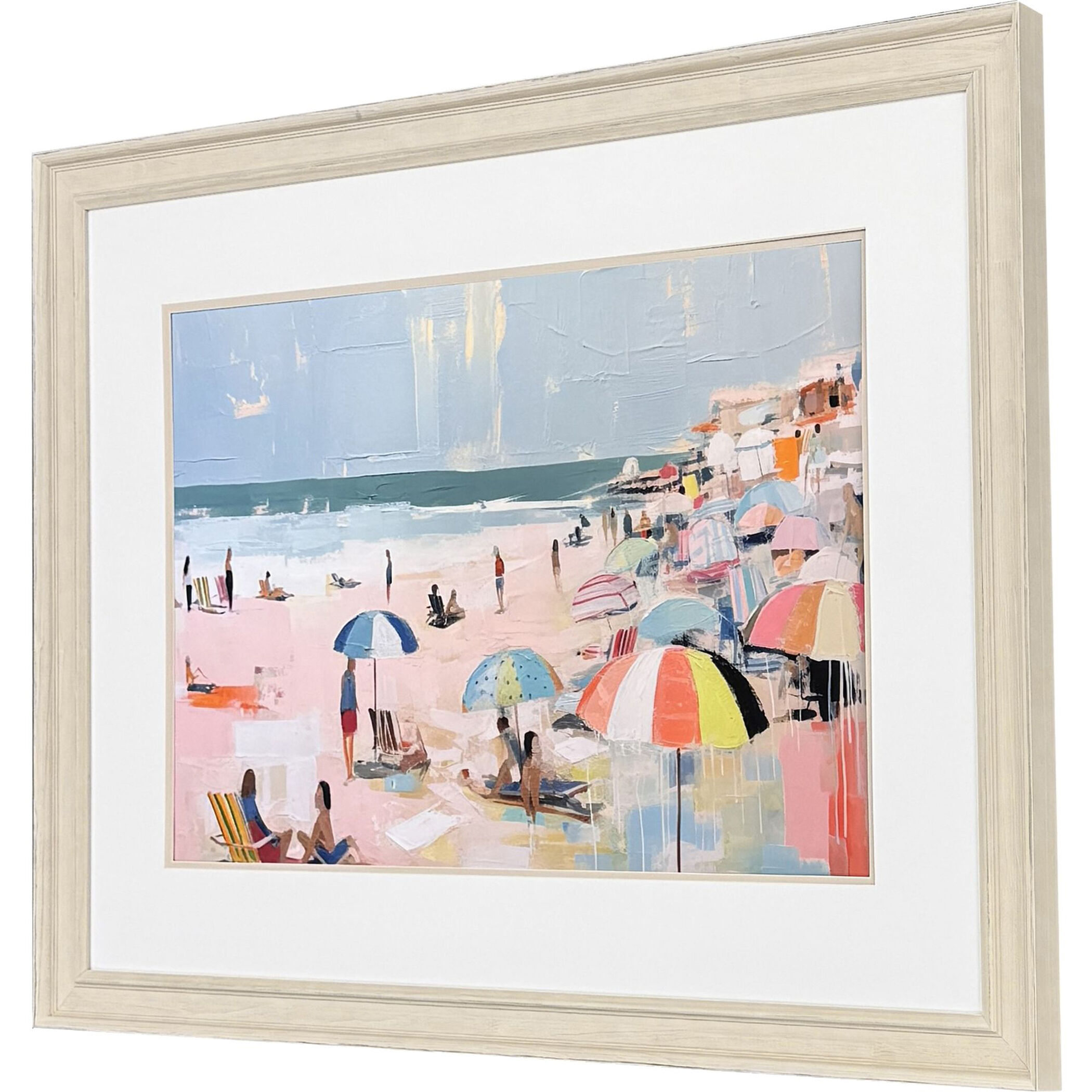 Summer Days on Beach Blue and Pink and Teal and Multi Framed Art