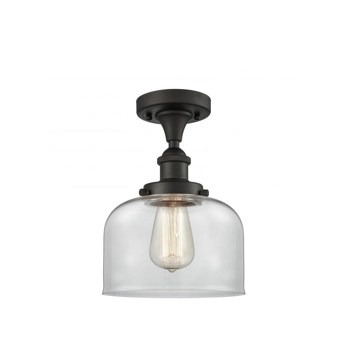 Ballston Large Bell LED 8 inch Oil Rubbed Bronze Semi-Flush Mount Ceiling Light in Clear Glass, Ballston