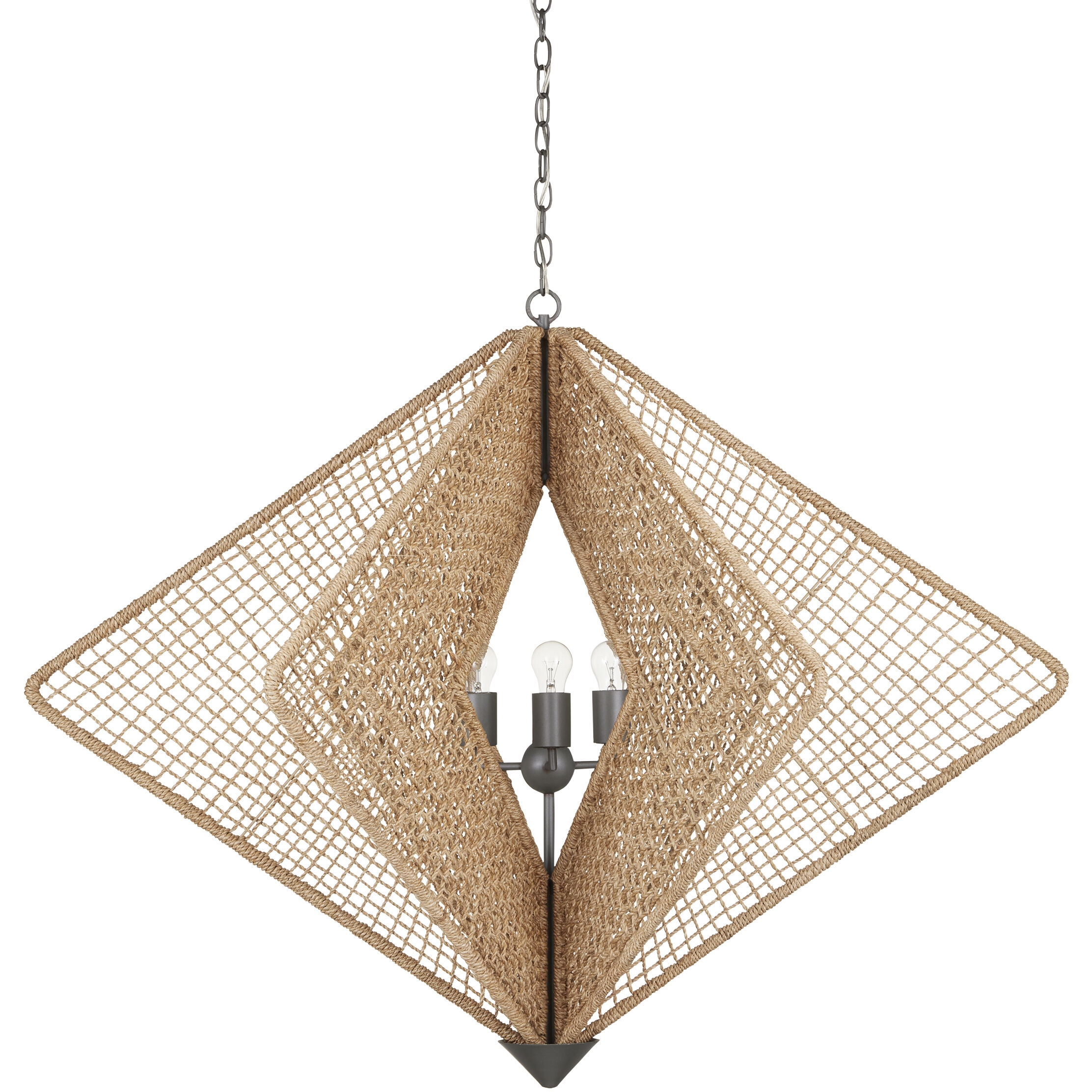 Shizen 3 Light 47 inch Natural Rope and Hiroshi Gray Chandelier Ceiling Light, Hiroshi Koshitaka Collection