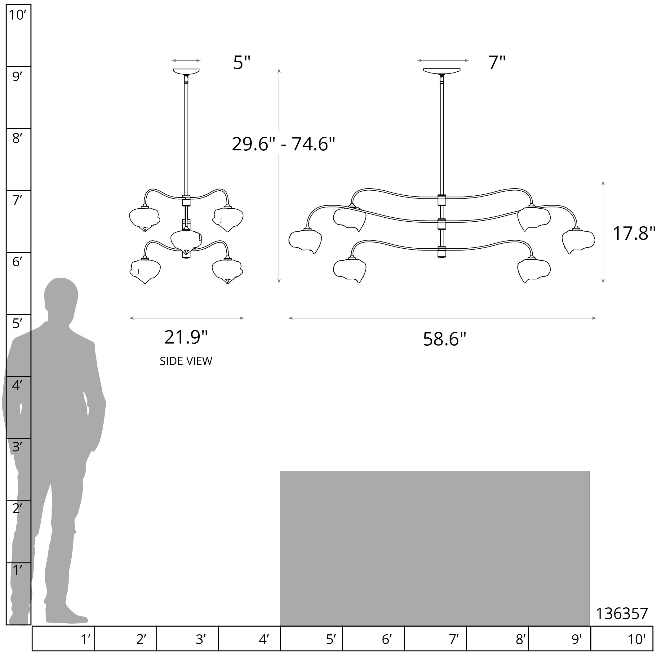 Ume 6 Light 58.6 inch Modern Brass Pendant Ceiling Light in Frosted, Large