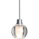 Boca 3 LED Satin Nickel Cord Pendant Ceiling Light in Clear Glass