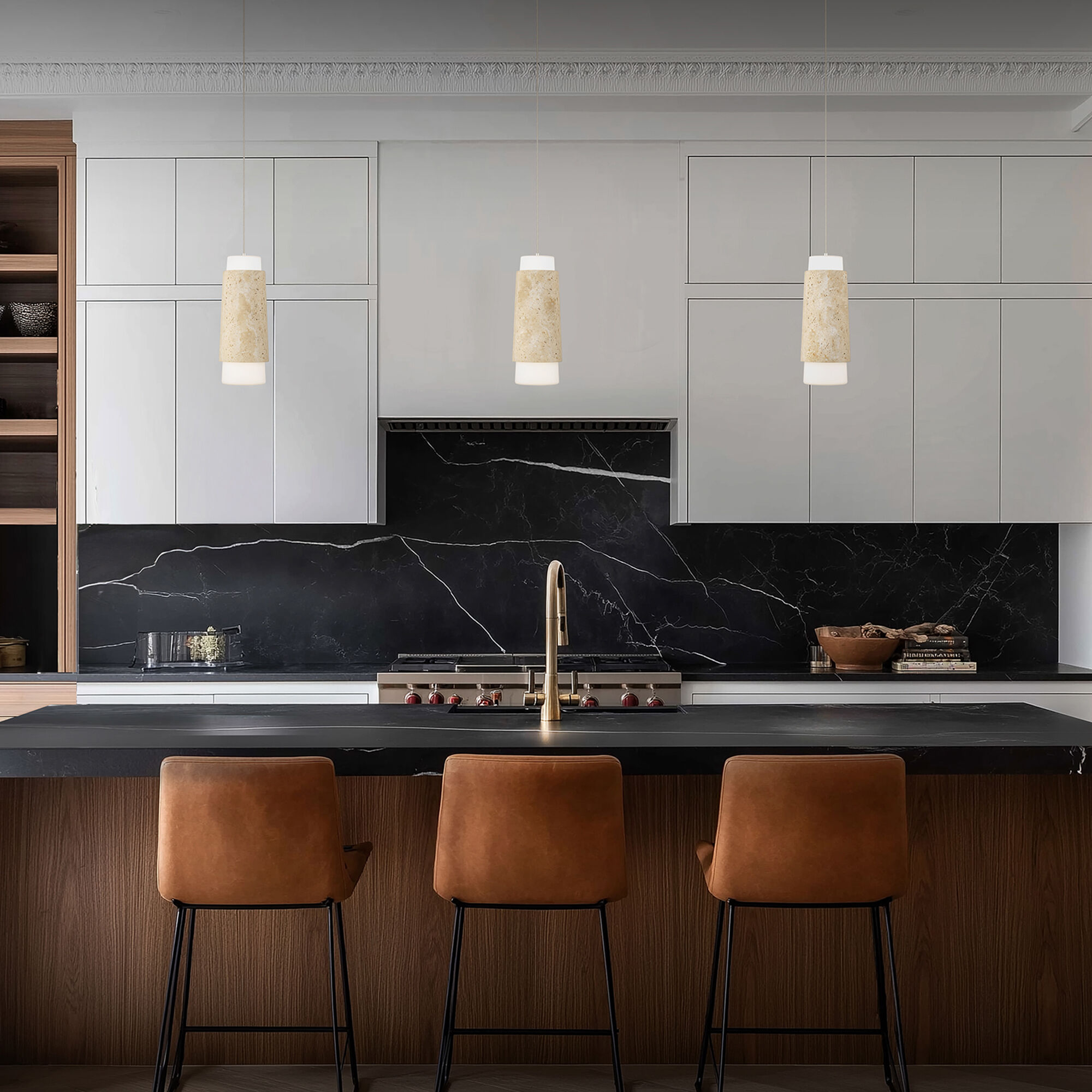 Chauncey LED 5.13 inch Beige Travertine and Aged Brass Indoor Hanging Lighting Ceiling Light in 3500K