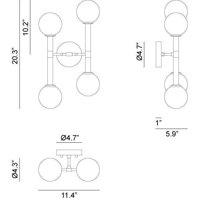 Stellar 4 Light 11.38 inch Black Wall Sconce Wall Light in Black and Opal Glass