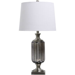 Silvio 11 inch 100 watt Silver and Etched Dark Gray Smoked and Off White Table Lamp Portable Light