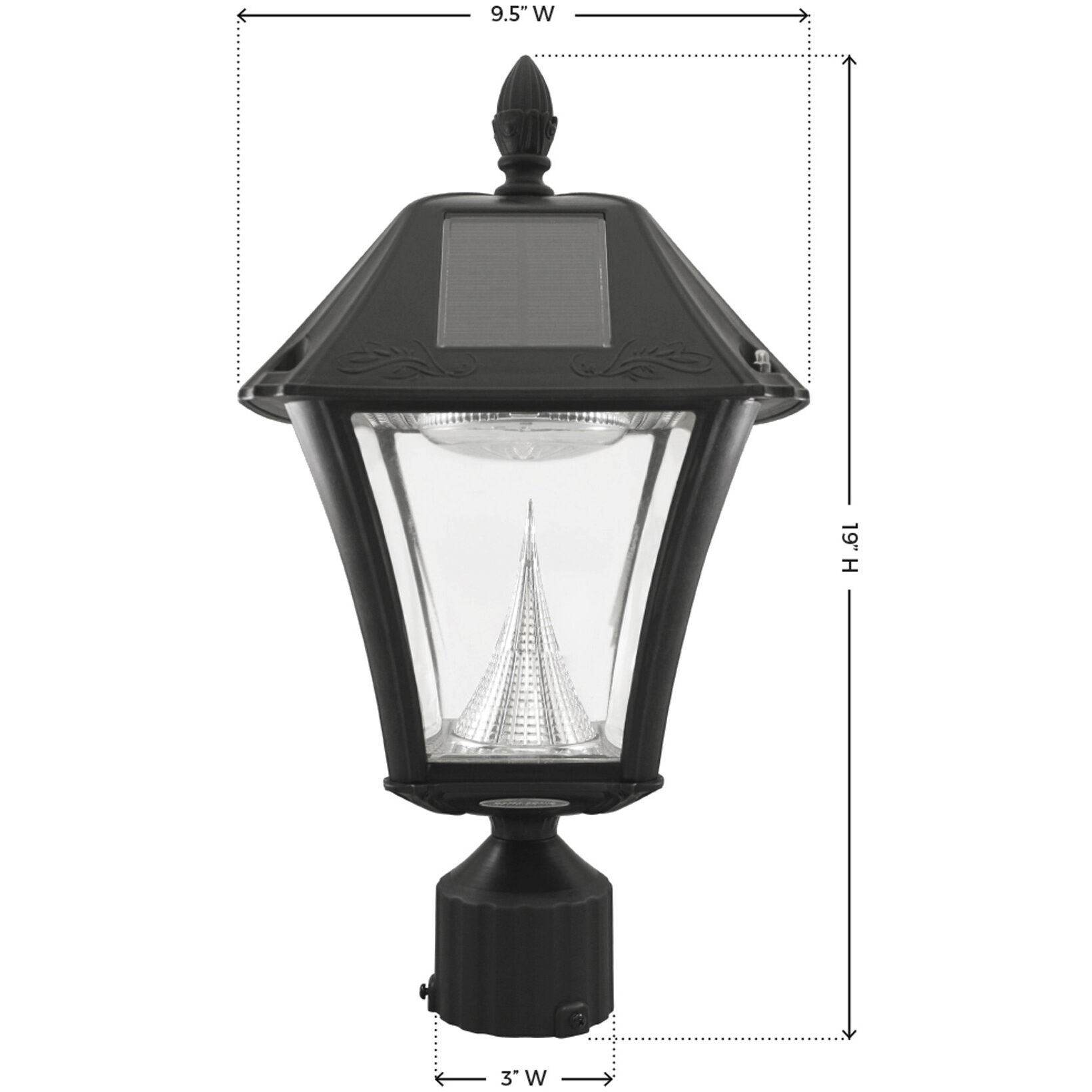 Baytown II 1 Light 19 inch Black Outdoor Post Light, Solar