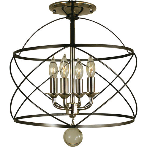 Nantucket 4 Light 13 inch Mahogany Bronze and Polished Nickel Semi-Flush Mount Ceiling Light