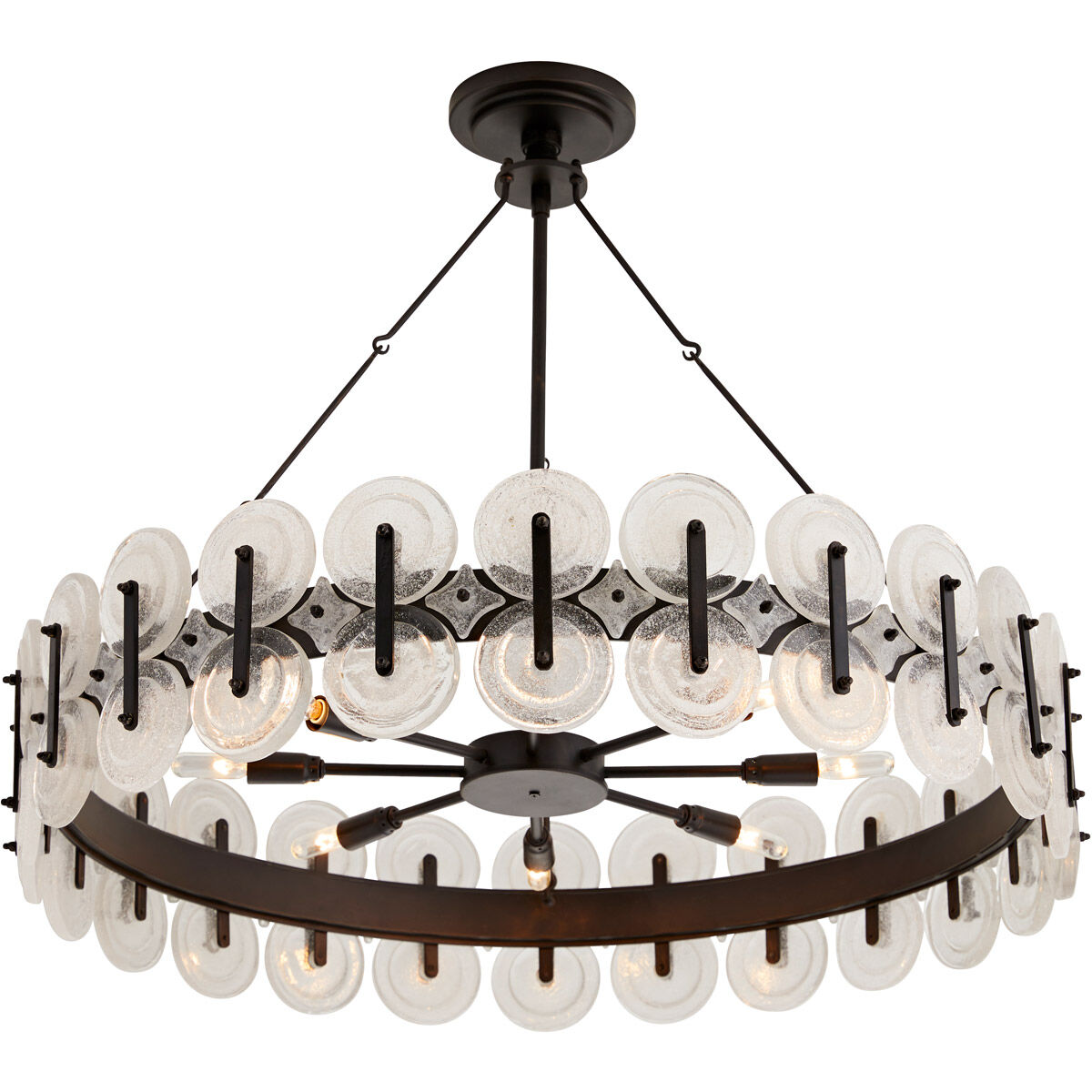 Rondelle 8 Light 31 inch Blackened Iron Chandelier Ceiling Light