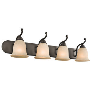 Camerena 4 Light 36 inch Olde Bronze Wall Mt Bath 4 Arm Wall Light in White Scavo W/Light Umber Inside Tint