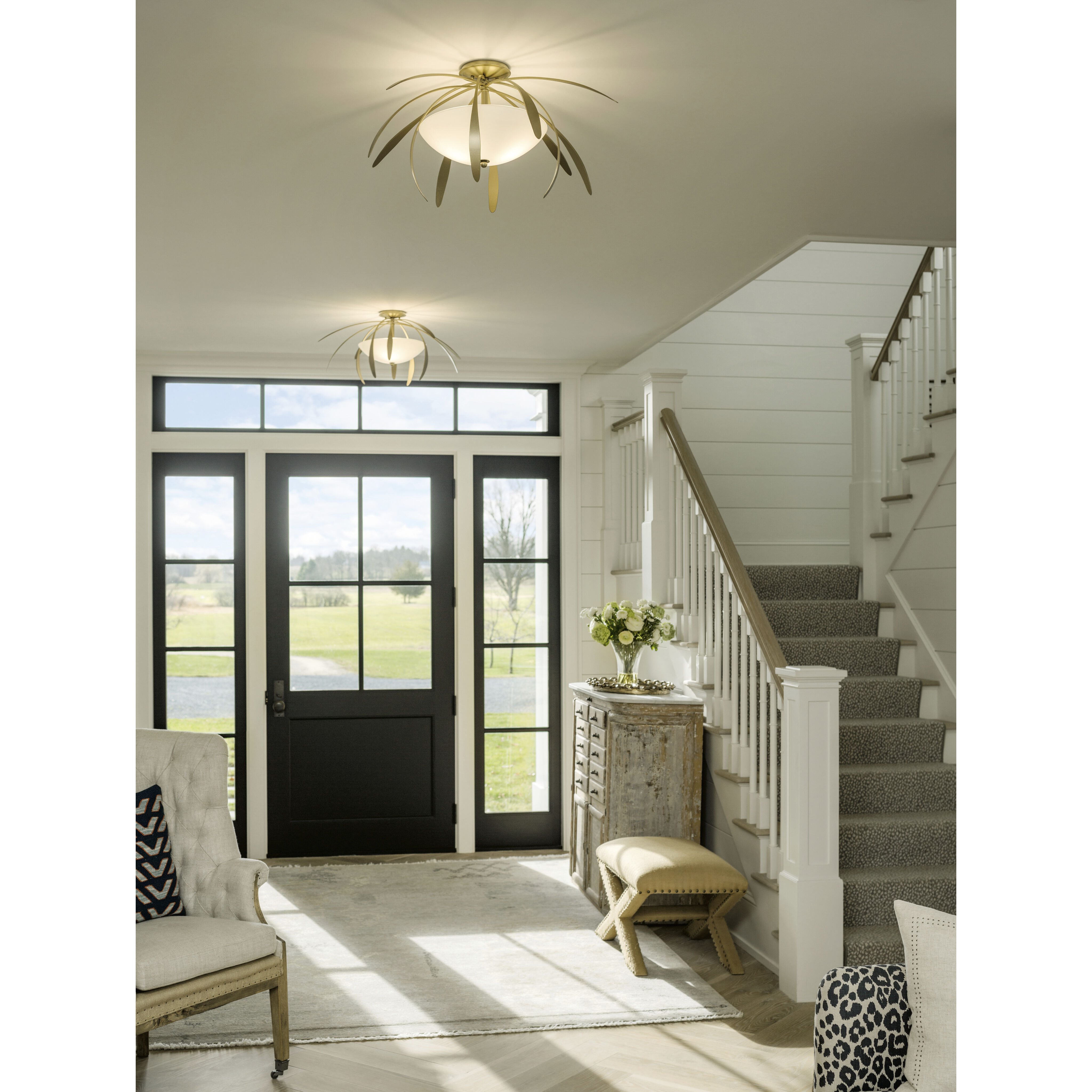 Dahlia 2 Light 32.7 inch Black Semi-Flush Ceiling Light, Medium