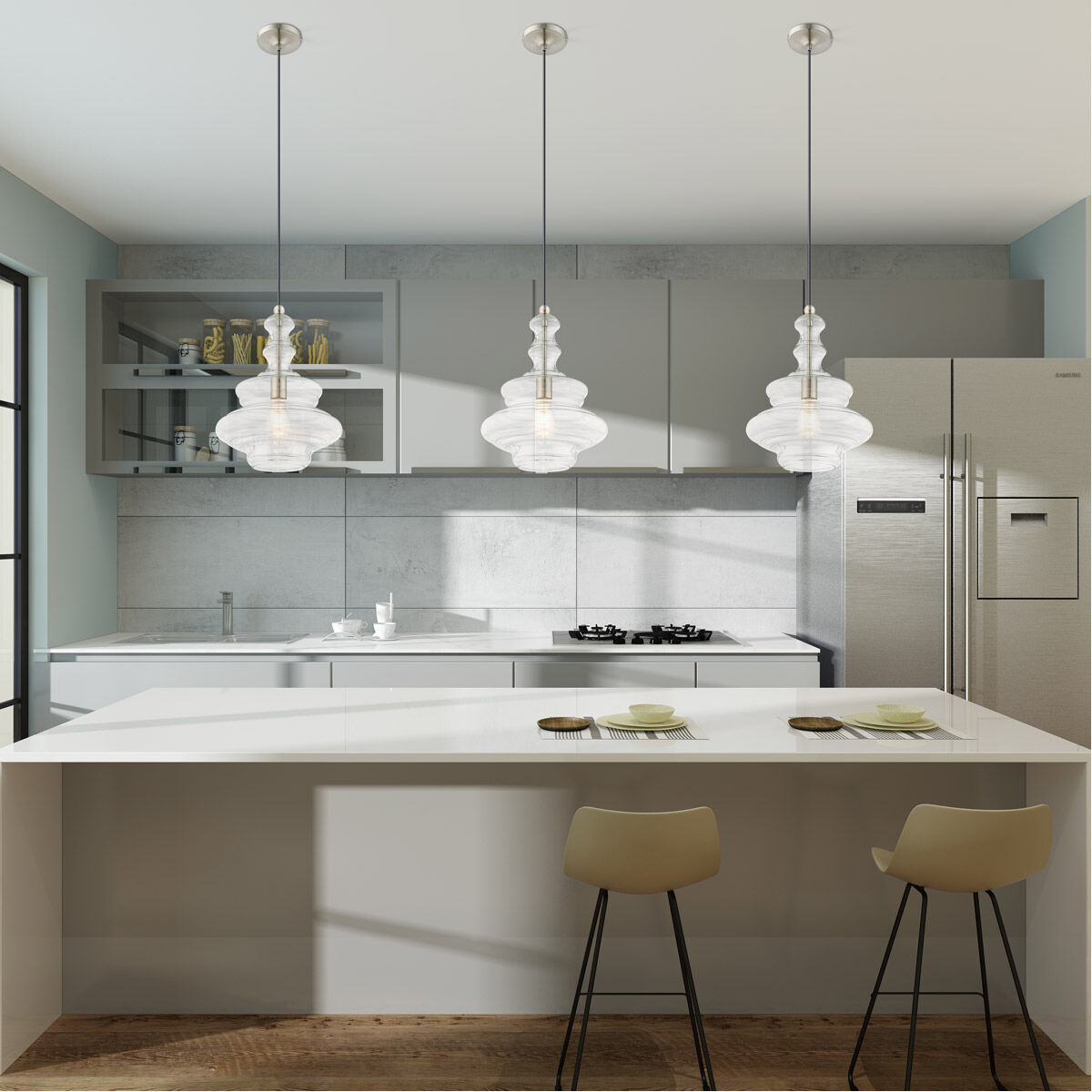 Art Glass 1 Light 12 inch Brushed Nickel Mini Pendant Ceiling Light