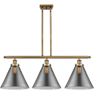 Ballston X-Large Cone 3 Light 36 inch Brushed Brass Island Light Ceiling Light in Plated Smoke Glass