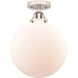 Nouveau 2 Beacon 1 Light 12 inch Polished Nickel Semi-Flush Mount Ceiling Light in Matte White Glass