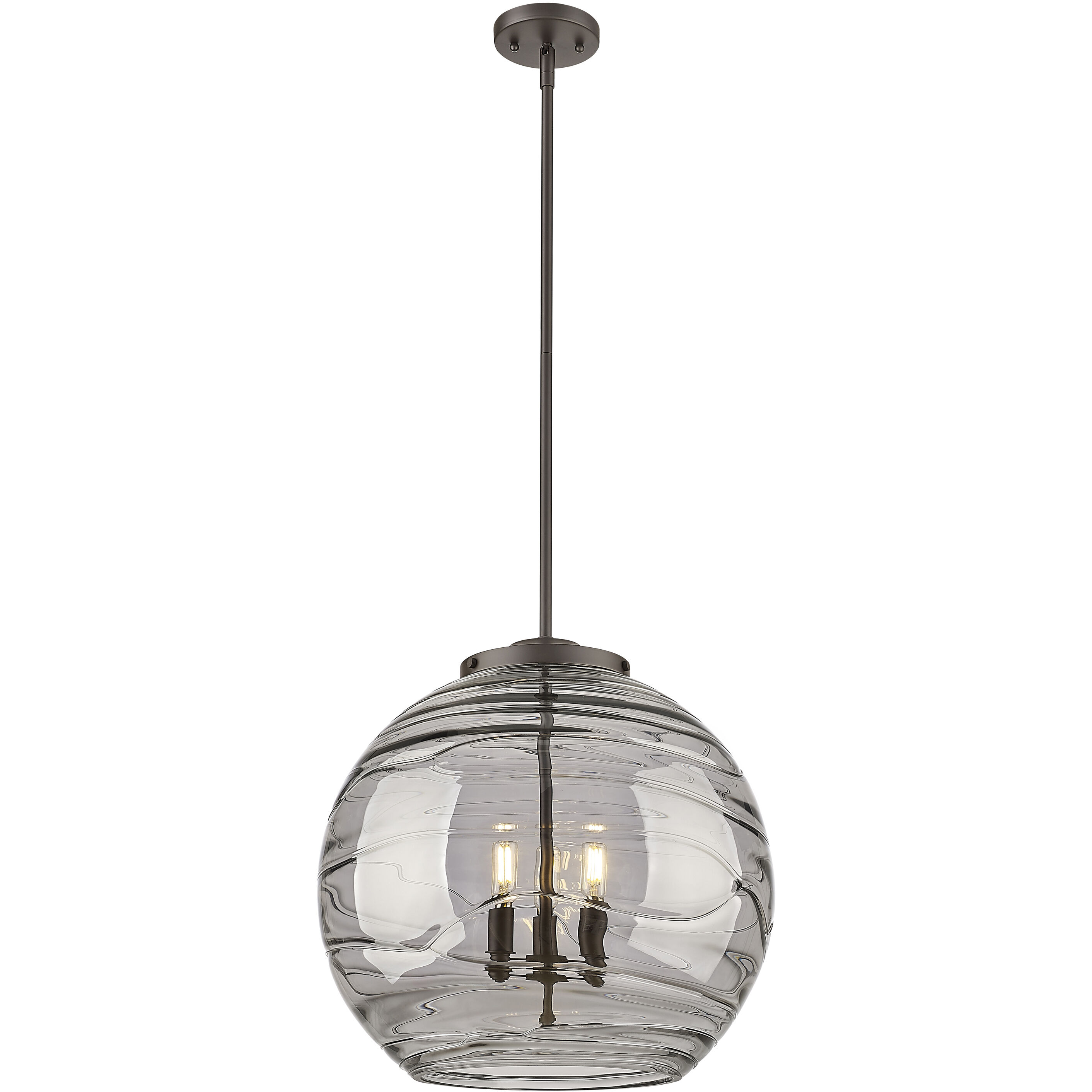 Ballston Athens Deco Swirl 3 Light 17.88 inch Oil Rubbed Bronze Statement Pendant Ceiling Light in Incandescent, Light Smoke Deco Swirl Glass
